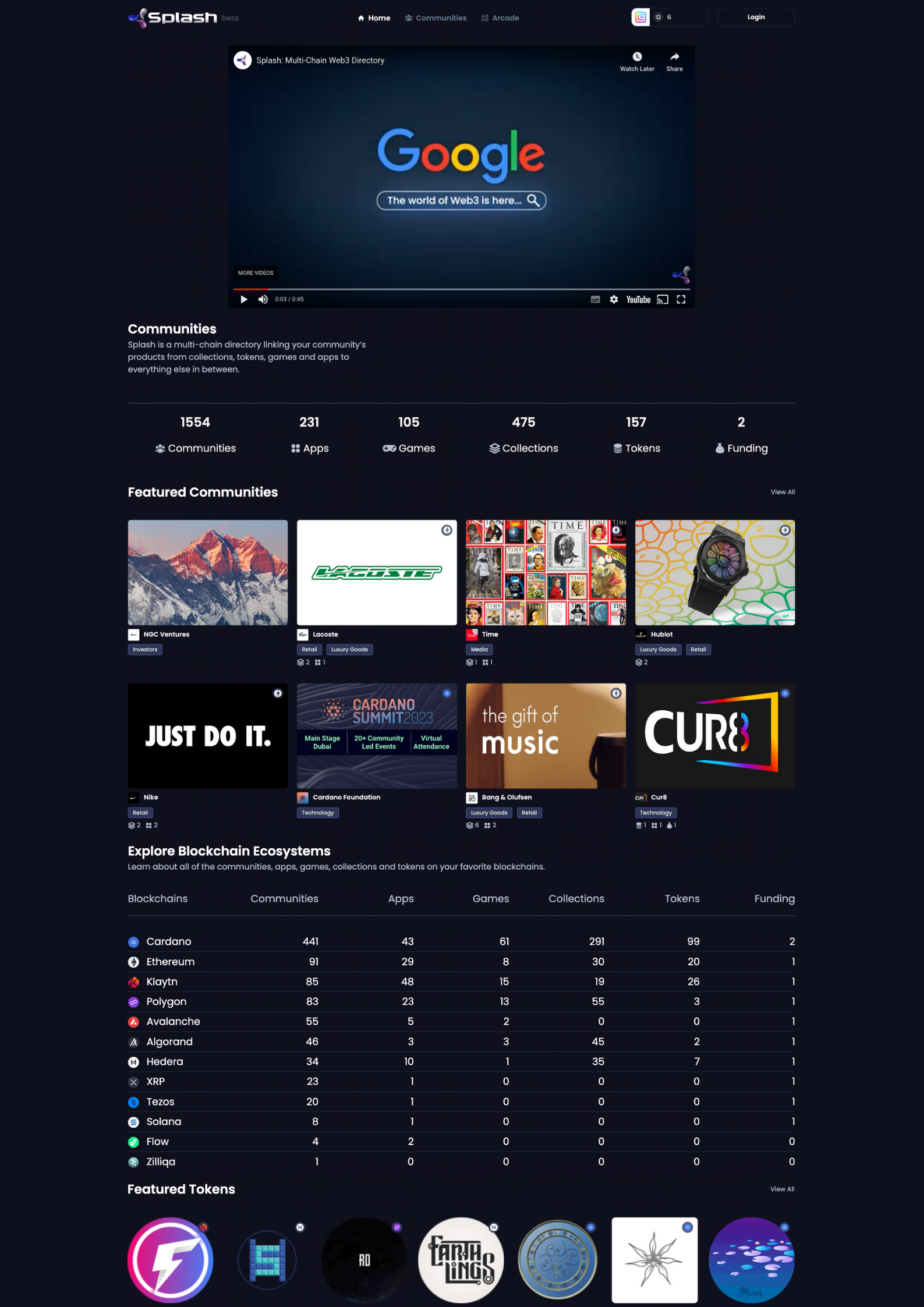 Dive into Web3 with Splash and discover the most popular communities and tokens, find deals on the latest collections and access powerful token utilities.