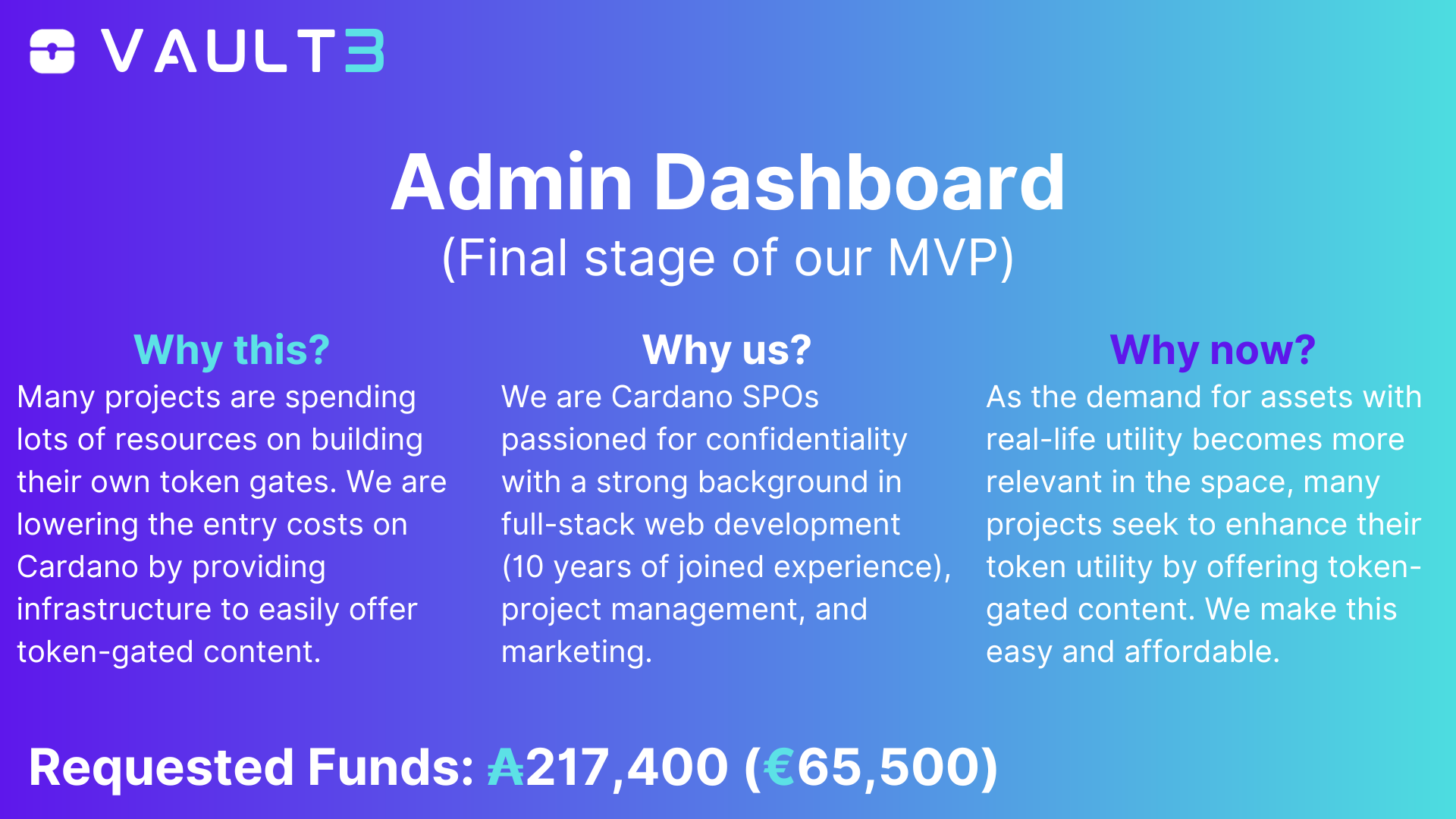 VAULT3 Admin Dashboard Proposal Summary